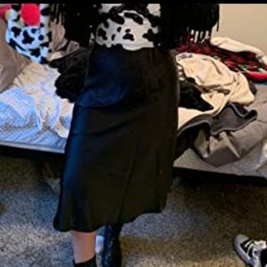 Black Aline satin Midi skirt